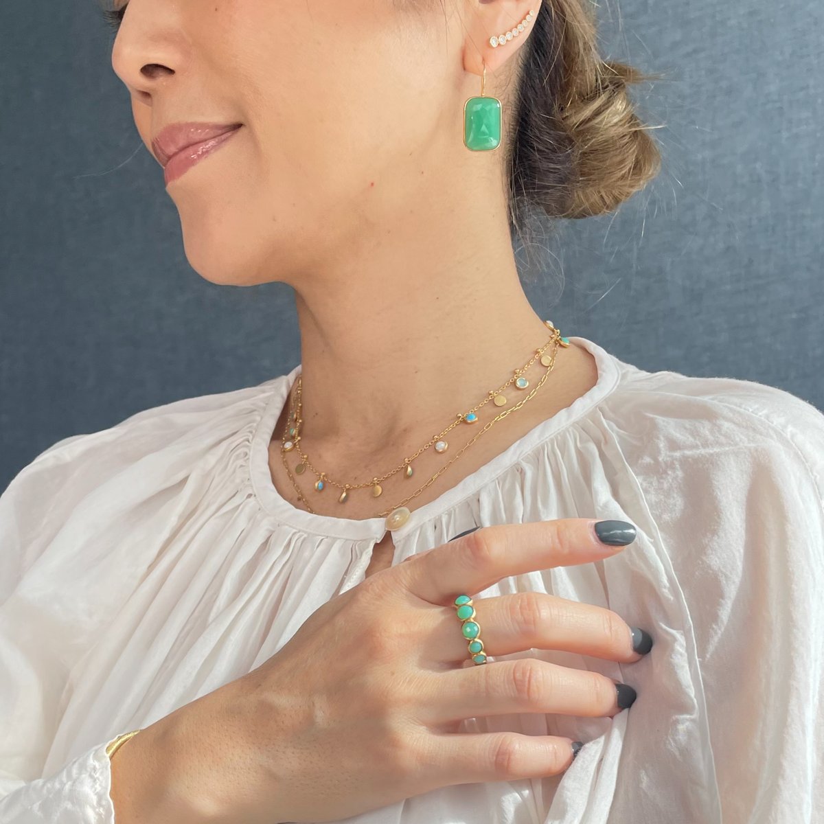 ラスール　 L レクタングルピアス　ホワイトカルセドニー(24日迄) ラスール L レクタングルピアス ホワイトカルセドニー - メルカリ