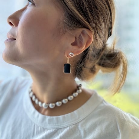 レクタングルピアス／L(ブラックオニキス)