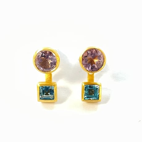 ２WAYラウンド×スクエアスタッズピアス