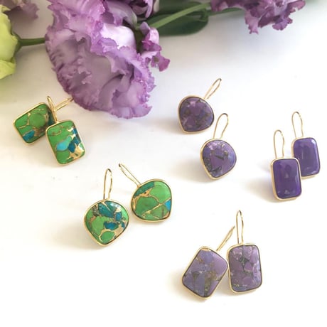 レクタングルピアス／L(パープルミックスストーン)