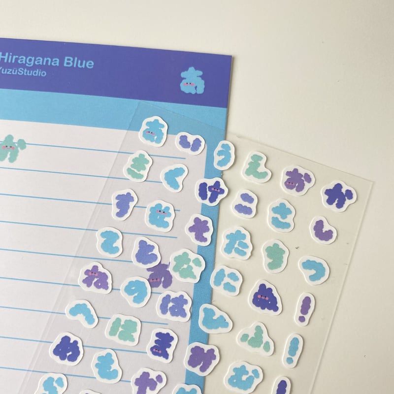 青色ひらがなシール（Hiragana Blue Sticker Sheet） | YuzüSt...