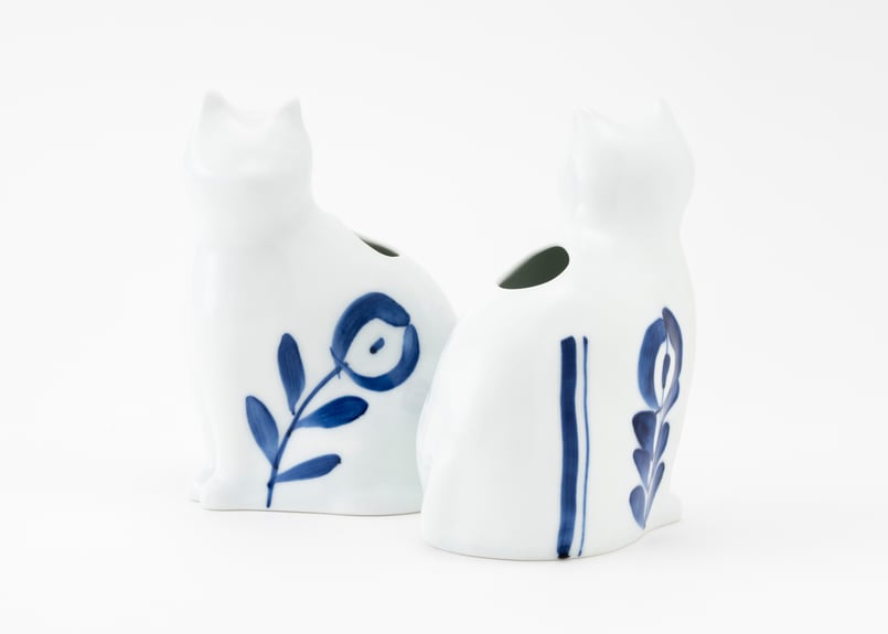 ひがし ちか 花器「愛 編む 磁器猫」 花猫 / 色猫 / 線猫 | zen to