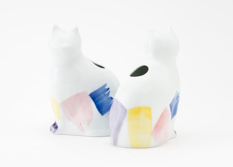 ひがし ちか 花器「愛 編む 磁器猫」 花猫 / 色猫 / 線猫 | zen to