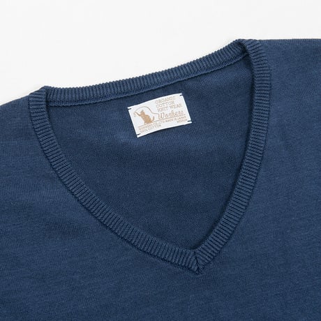 Organic Cotton Sweater, V-Neck, Navy