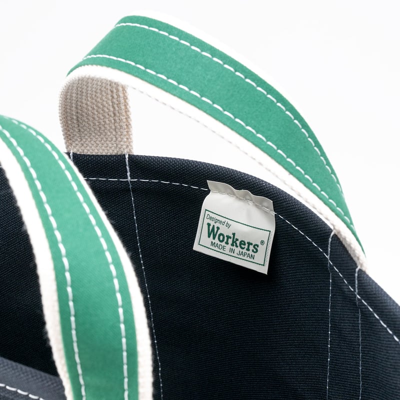 Deluxe Pocket Tote Bag/ Dark Navy x Green Handl