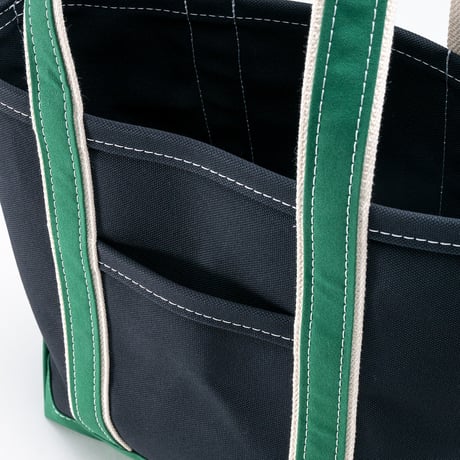 Deluxe Pocket Tote Bag/ Dark Navy x Green Handle/Long