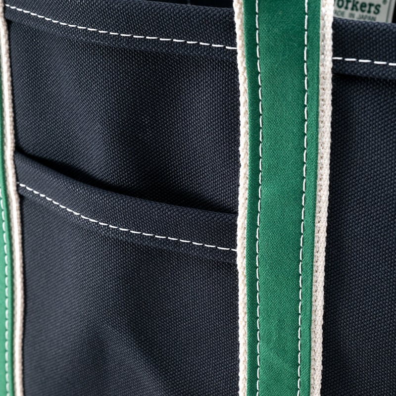 Deluxe Pocket Tote Bag/ Dark Navy x Green Handl