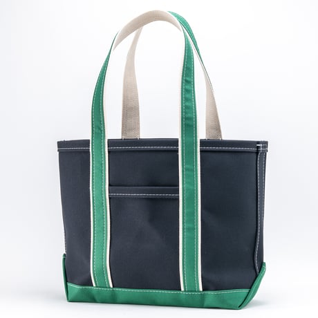 Deluxe Pocket Tote Bag/ Dark Navy x Green Handle/Long