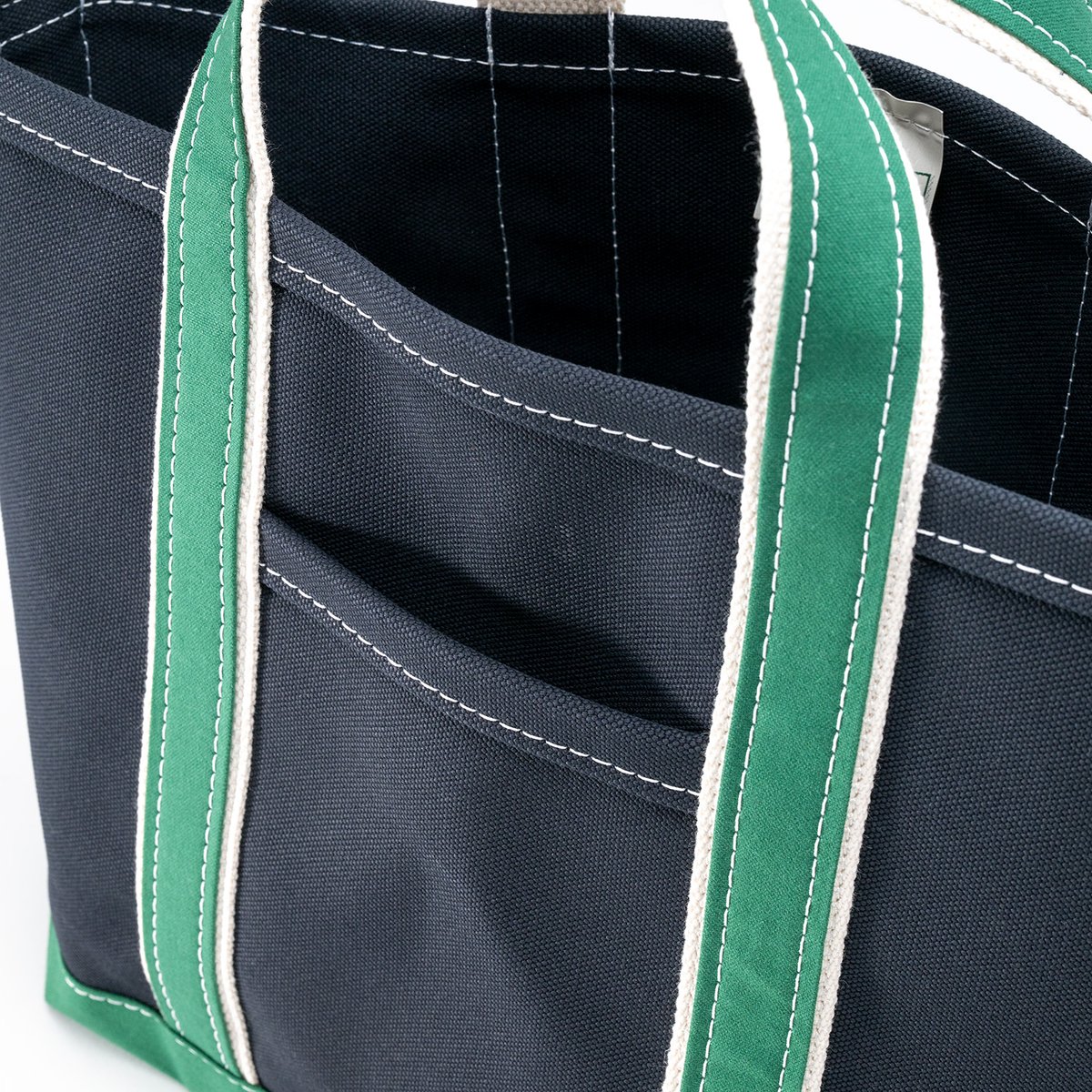 Deluxe Pocket Tote Bag/ Dark Navy x Green Handl