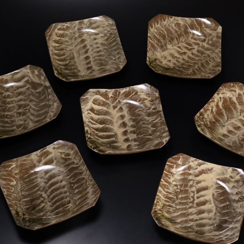 現川 打刷毛目芦泊船文角切皿 七客揃 | LYAN ARTS' Collection