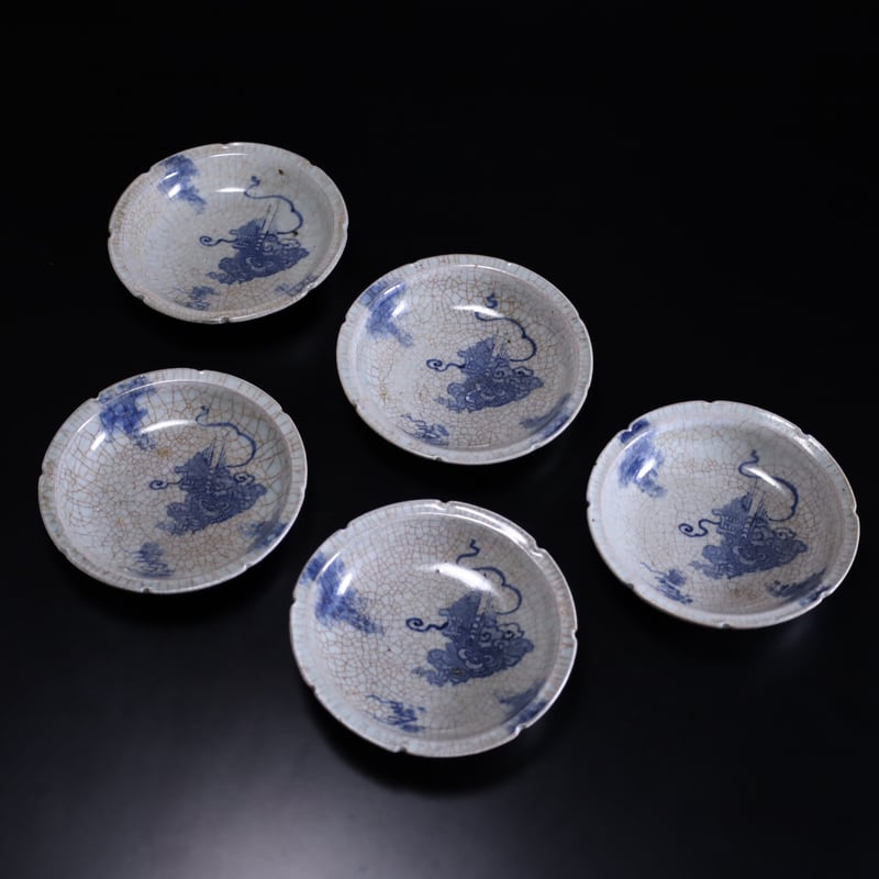 京焼　平安　光峰作　染付笹文　蓋付　猪口　３客　V　6061 京焼 平安 光峰作 染付笹文 蓋付 猪口 3客 V 6061