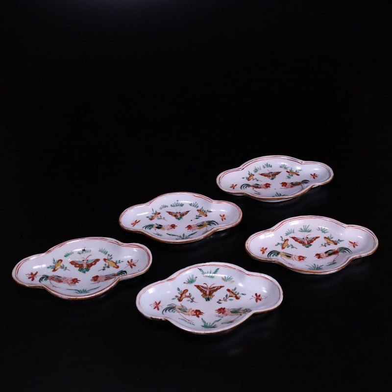 古代南京錦絵小皿五枚 古代南京錦絵小皿五枚 赤絵