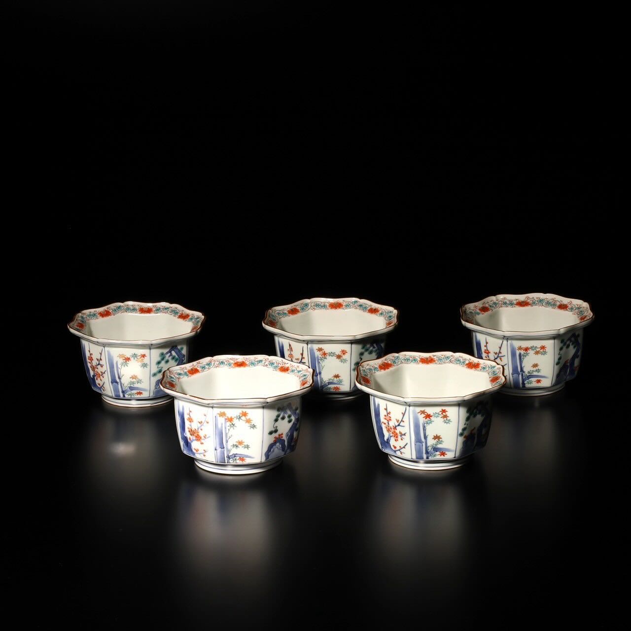 柿右衛門 色絵松竹梅文八角小鉢 五客揃 | LYAN ARTS' Collection