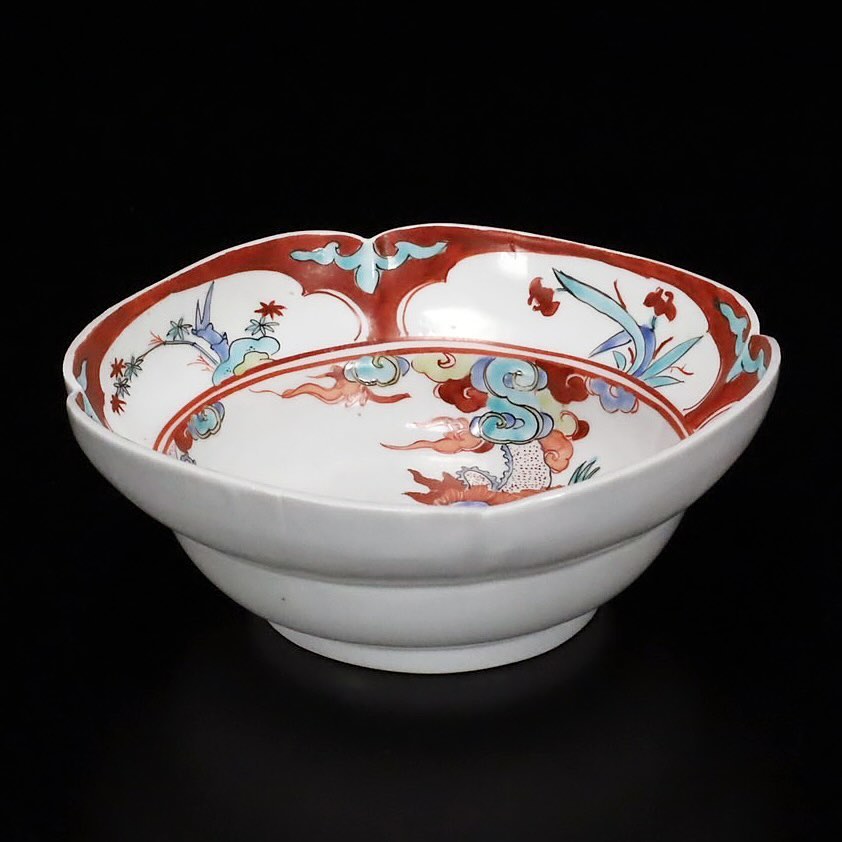 お値下げしました、色絵柿右衛門 和本 花文小鉢 工芸品