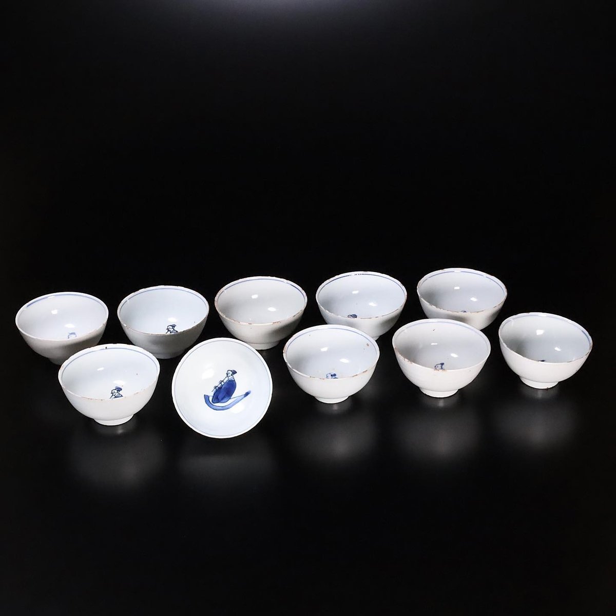 中国　染付　人物紋碗　銘文あり　送料込み250218 祥瑞沓形向付 文化遺産オンライン