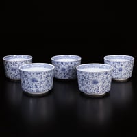 古伊万里　染付　毘沙門亀甲紋に花図　八角向付　５客　A234A-LLs 古伊万里 染付 毘沙門亀甲紋に花図 八角向付 5客 A234A-