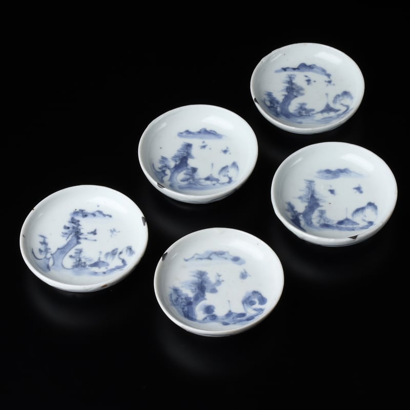 初期伊万里　古伊万里　染付　山型皿　アンティーク古伊万里　蔵出し　2客 初期伊万里 古伊万里 染付 山型皿 アンティーク古伊万里 蔵出し 2客
