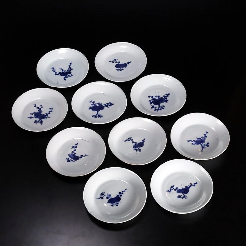 その3 古染付 魚網文手塩皿 5客 明 古染付魚に魚藻文五寸皿 | LYAN ARTS' Collection online shop