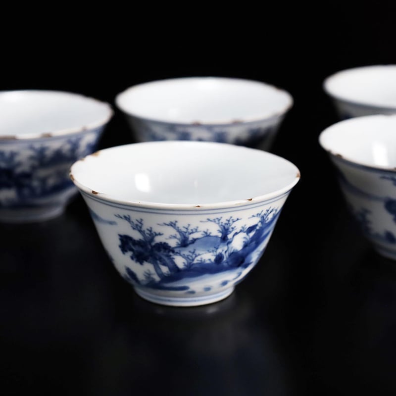 中国　古染付　山水文　向付　十人前　時代箱付　D　3915C fit=scale-down,w=1200