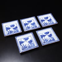 中国明時代 古染付人物画皿4枚 幅約10.5㎝ 東