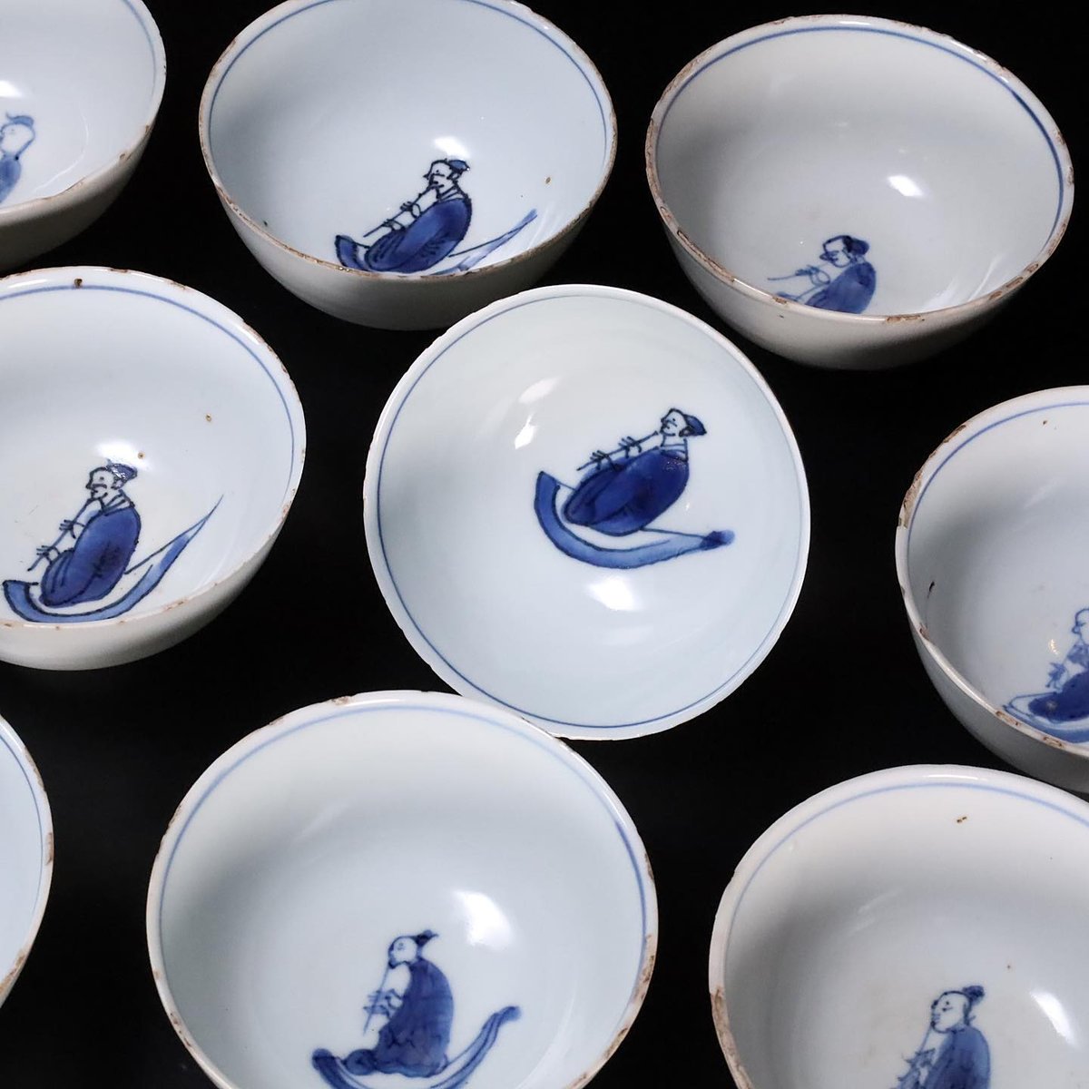 古伊万里染付　なずな文 煎茶碗１4客 染付なつな文　汲出し 古伊万里染付渦霊芝文（なずな文）煎茶碗10客「染付なつな文
