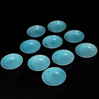 淡路 珉平焼 青交趾陽刻 輪花型小皿 5客 淡路 珉平焼 青交趾陽刻 輪花型小皿 5客 淡路 珉平焼 青交趾陽刻 輪花