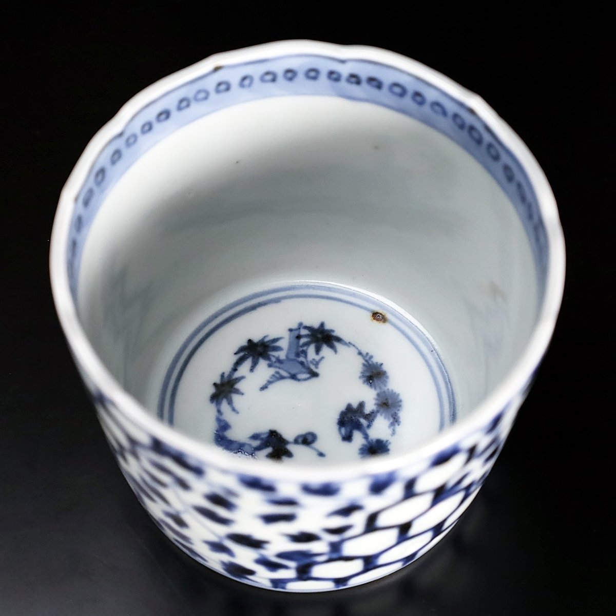 古伊万里　金彩染付　松竹梅老亀文　ころ茶碗　完品　蕎麦猪口　幕末頃