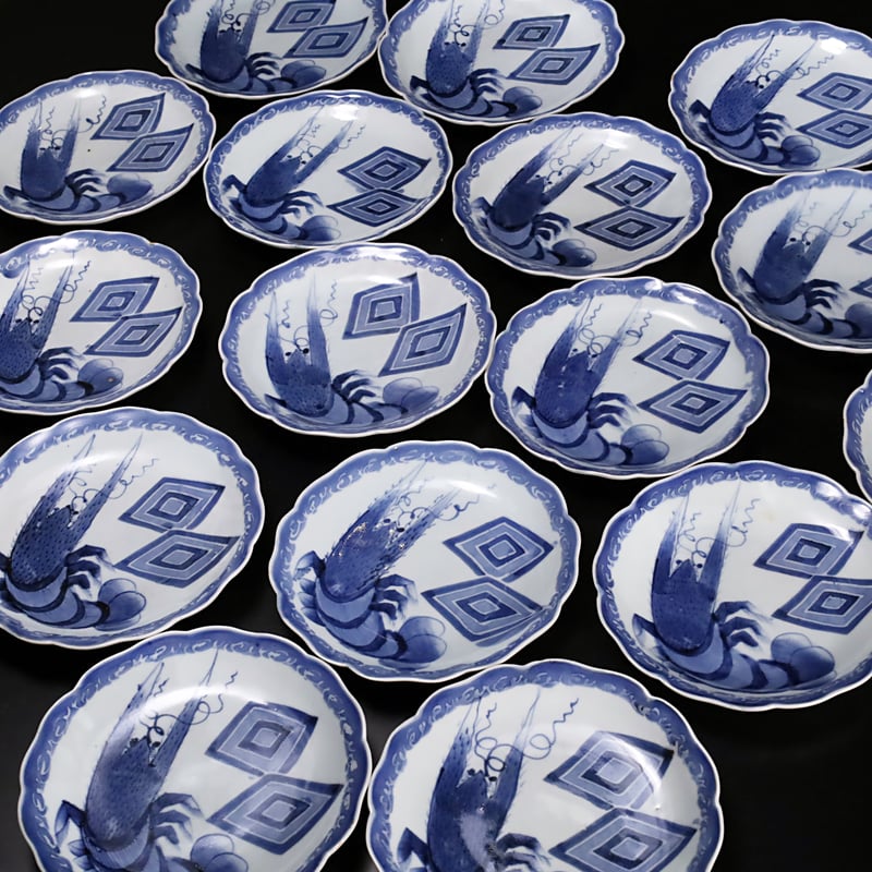 古伊万里　山水楼閣文染付輪花皿　直径40cm Yahoo!オークション - 名品 江戸時代後期 古伊万里染付 山水図輪