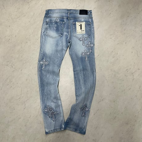 米国ブランド FWRD Denim NY クリスタル 十字架 スリムフィット デニム Crystal Templar Denim (JNS233)