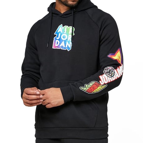 USA規格 NIKE ナイキ JORDAN ジョーダン STICKER プルオーバー フリース パーカー黒 (NKJH11)