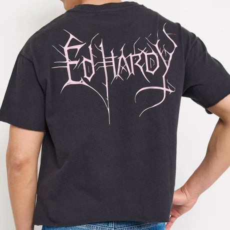 USA仕様 Ed Hardy エドハーディ Spider Skull Boxy Cropped T クロップ Tシャツ (EdT1)