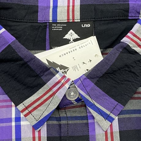 LRG エルアールジー チェック柄 パープル 紫 Purple 半袖 ボタンシャツ 綿100% ストリート