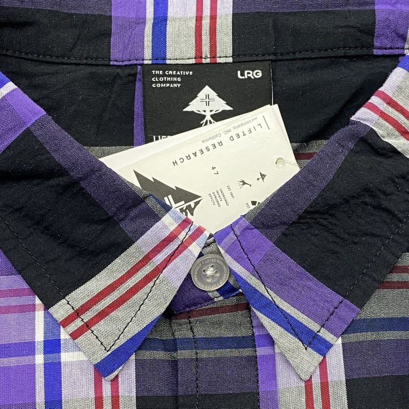 LRG エルアールジー チェック柄 パープル 紫 Purple 半袖 ボタンシャツ