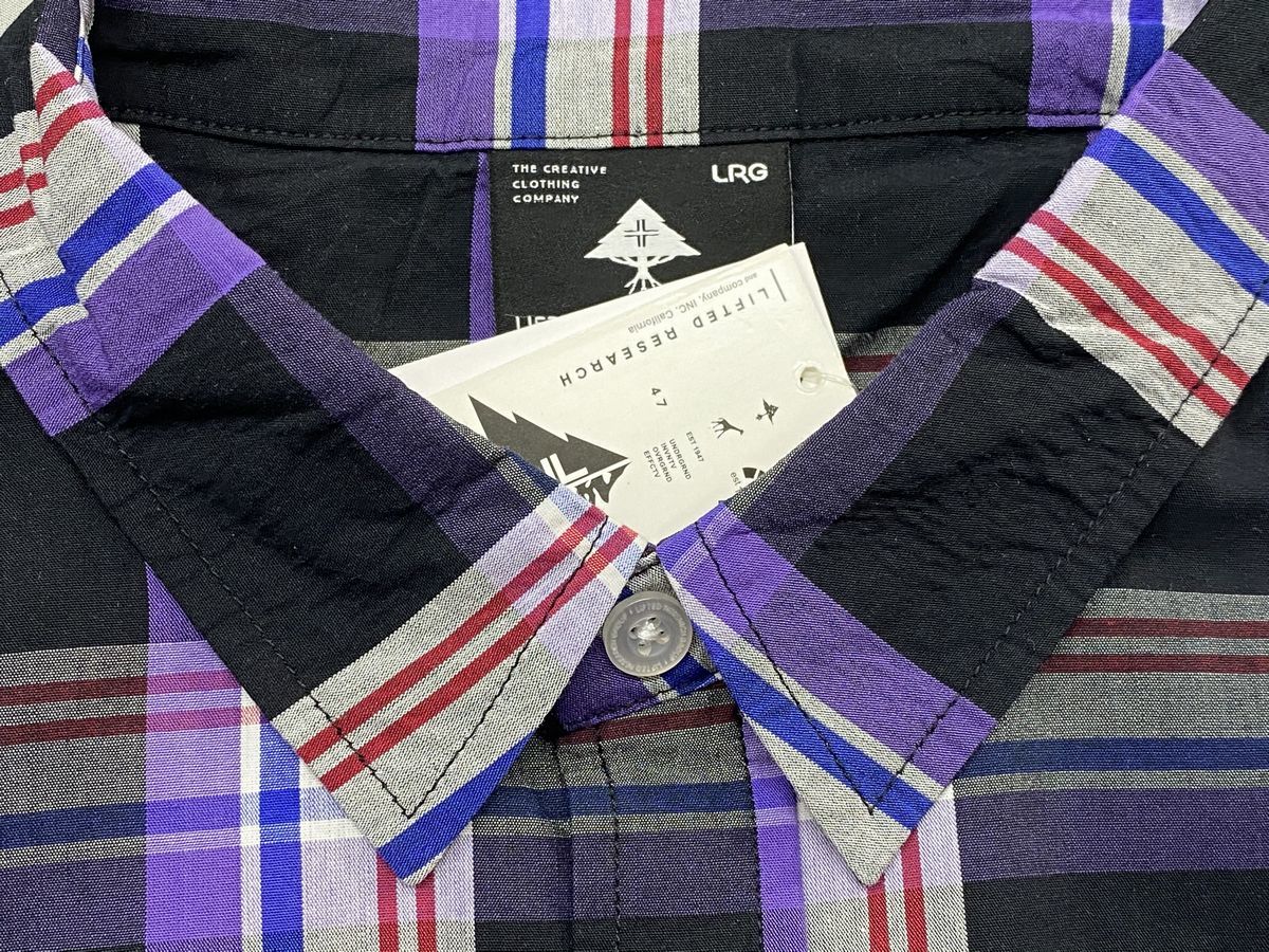 LRG エルアールジー チェック柄 パープル 紫 Purple 半袖 ボタンシャツ