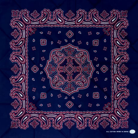 日本製 ペイズリー バンダナ Paisley Bandana 大判サイズ 綿100% 紺 赤 (BNDN72)
