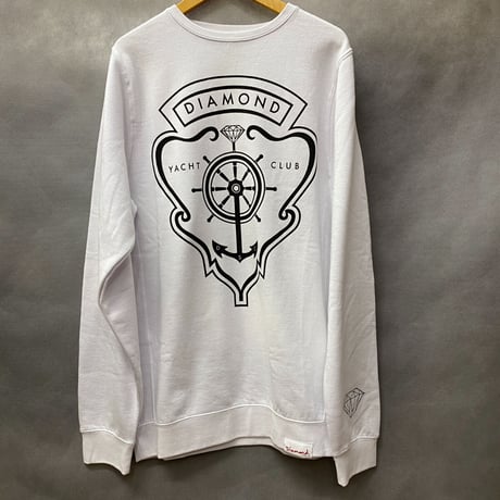 Diamond Supply ダイヤモンドサプライ YACHT CREST クルーネック スウェット トレーナー ピスタグ付き  白