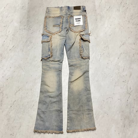 海外限定 KDNK ディーケーエヌケー Raw Cargo Flare Stacked Jeans カーゴ  フレア スタックド ジーンス (JNS55)