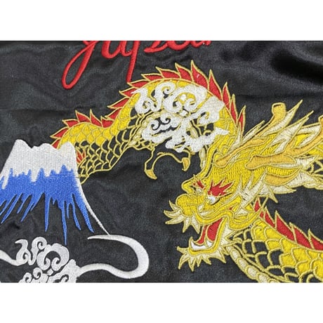 総刺繍 リバーシブル 横須賀発祥 スカジャン 横須賀ジャンパー SUKAJAN サテン 龍 ドラゴン 金魚 黒