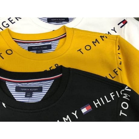 海外限定デザイン TOMMY HILFIGER トミーヒルフィガー 総柄 トレーナー 黄色  クルーネック