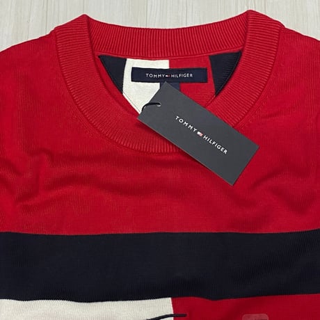 USA限定 TOMMY HILFIGER オートグラフ フラッグ クルーネック コットンニットセーター (R4F-30)