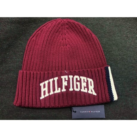 トミーヒルフィガー TOMMY HILFIGER USA ニットキャップ 綿100% バーガンディ