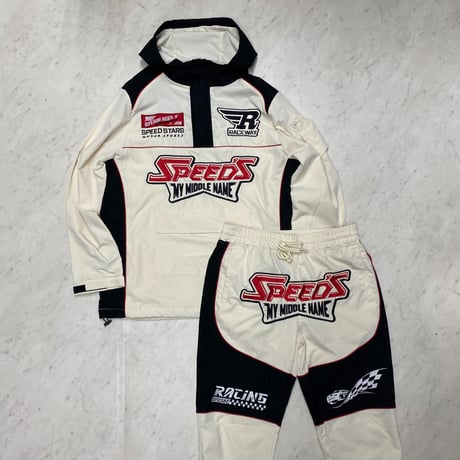 USAブランド REBEL プレミアム レーシング アノラック ウィンドブレーカー 上下 Racing Set-Up オフホワイト (SET37)