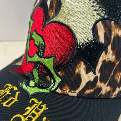 USA仕様 Ed Hardy エドハーディ Leopade Sacred Heart ハート メッシュ トラッカーキャップ ヒョウ柄 (EDC9)