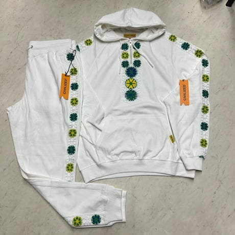 米国発 Civilized シヴィライズド Embroidery Native Anorak スウェット アノラック セットアップ White (SET24)