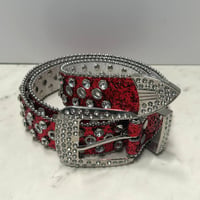 ラインストーン ブリンブリン ベルト Bling Bling Rhinestone Belt 赤 ラメ (BELT12)