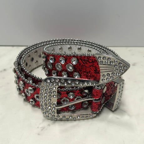 ラインストーン ブリンブリン ベルト Bling Bling Rhinestone Belt 赤 ラメ (BELT12)