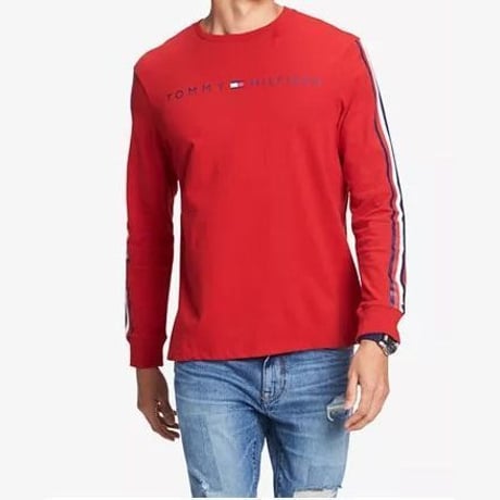海外限定デザイン TOMMY HILFIGER トミーヒルフィガー  長袖 Tシャツ ロンT 赤 トリコロール