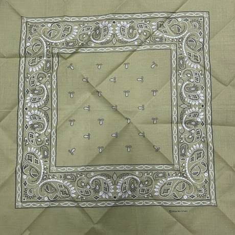 ペイズリー バンダナ Paisley Bandana ヴィンテージ調 大判サイズ 55cm カーキ (BNDN90)