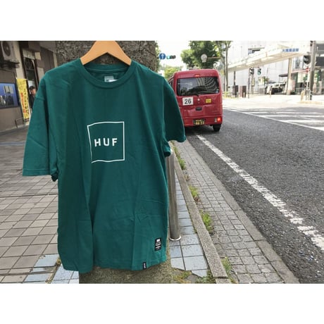 HUF ハフ BOXロゴ ボックスロゴ 半袖 クルーネック Tシャツ 緑 グリーン Quetzal Green