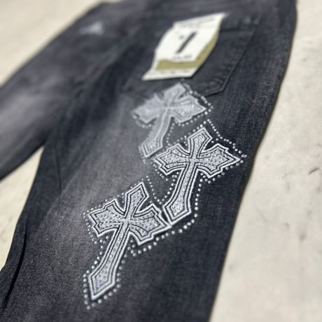 米国ブランド FWRD Denim NY クリスタル 十字架 スリムフィット デニム Crystal Templar Denim (JNS234)